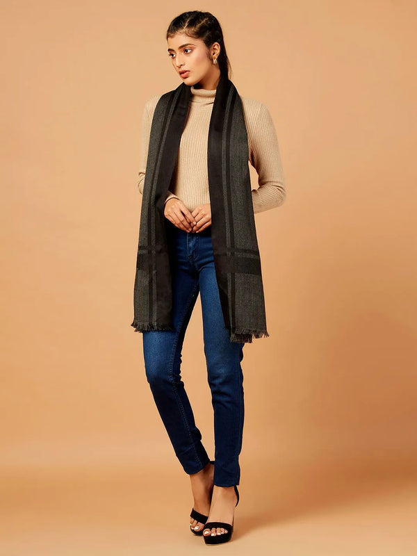 Soft Stole Wool Blend with Dobby Pattern in Black