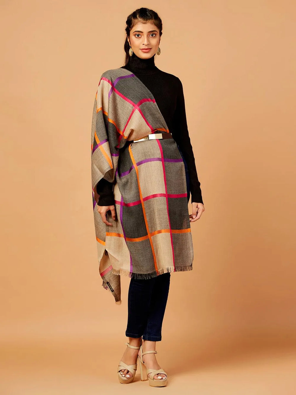 Chic Stole Wool Blend with Dobby Pattern in Multi – Ahujasons