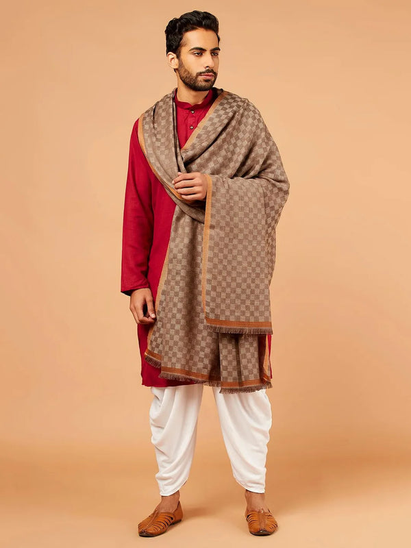 Luxurious Shawl Wool Blend with Gents Check Pattern in Multi