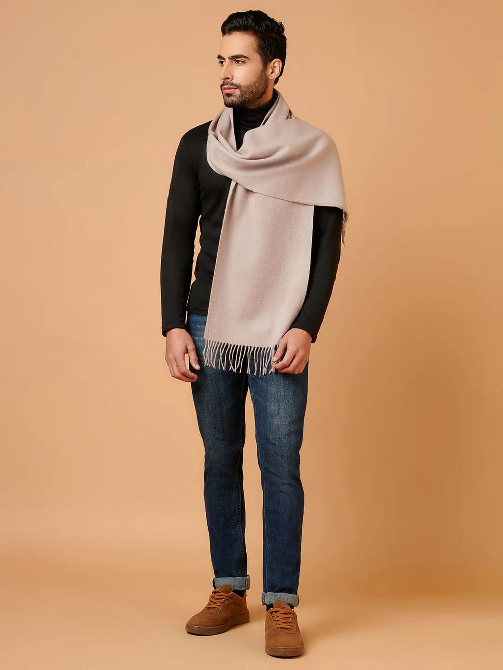 Check/Stripe Men Muffler Beige Pashmina Ahujasons