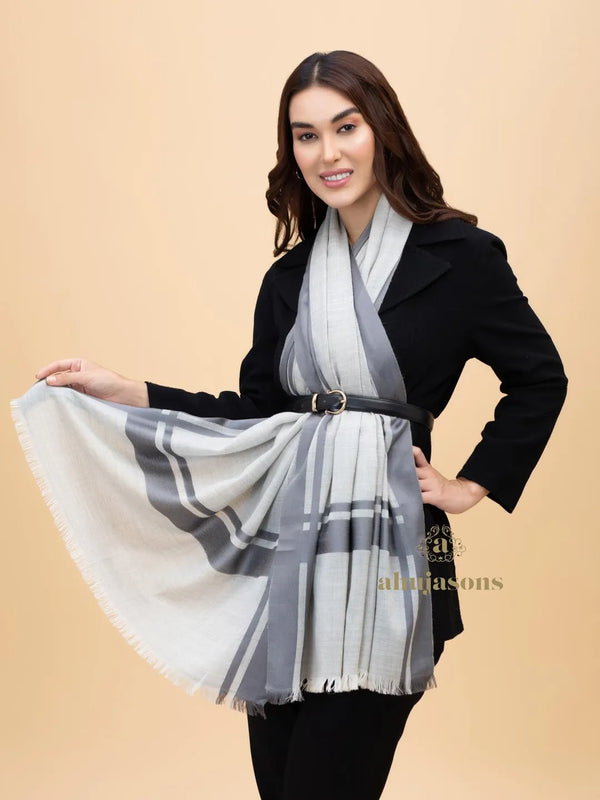 Grey Stripe Border Woollen Stole