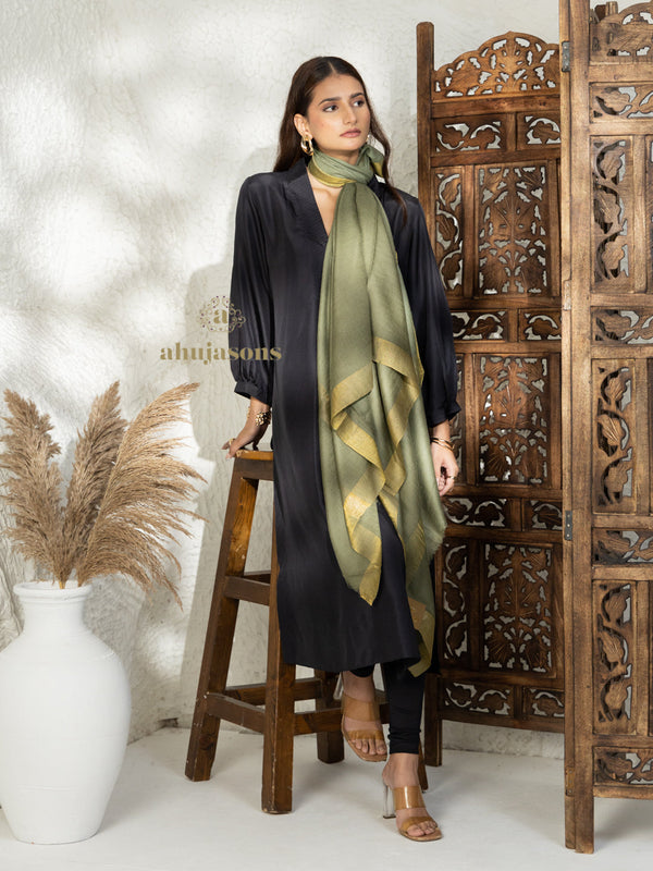 Yellow Handloom Pure Pashmina Shawl rendered in Contrast Zari