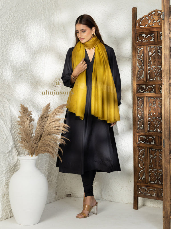 Green Handloom Pure Pashmina Shawl — Intricate Contrast Zari