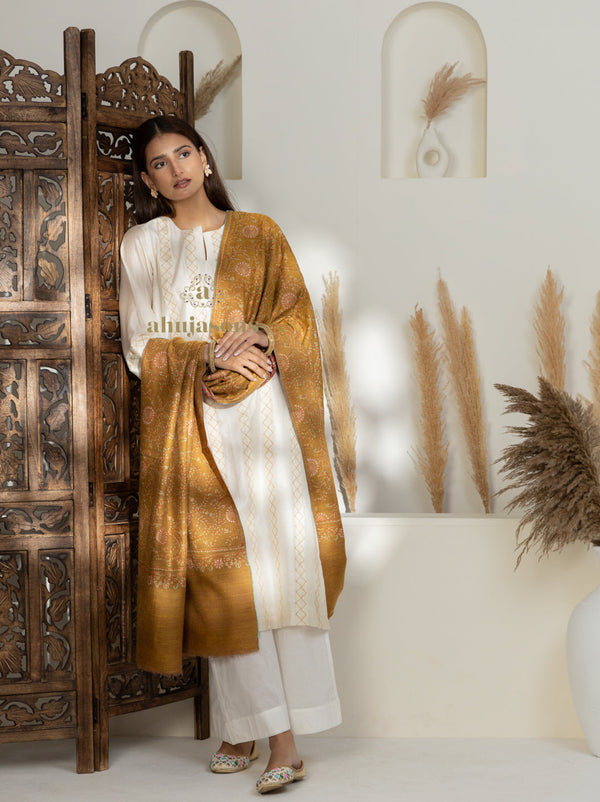 Mustard Handloom Pure Pashmina Shawl — Sublime Jaal