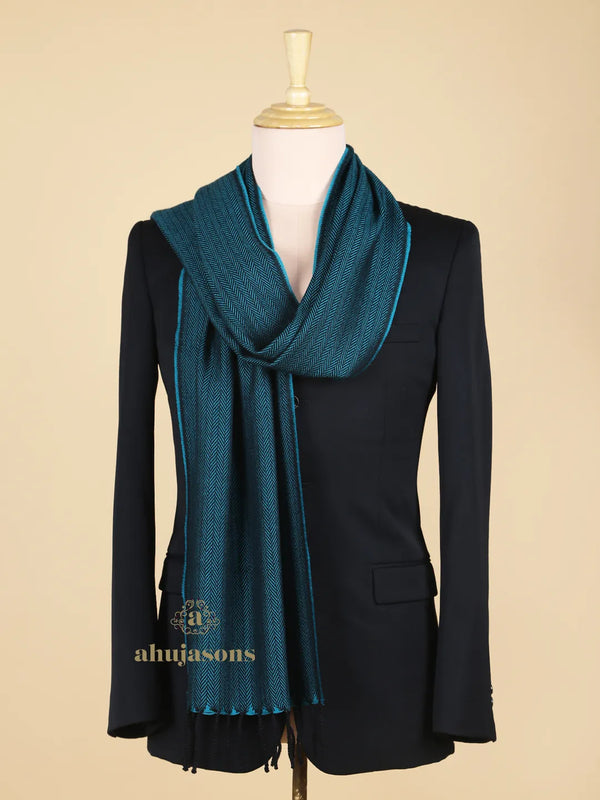 Classic Muffler with Herringbone Pattern in Deep Teal