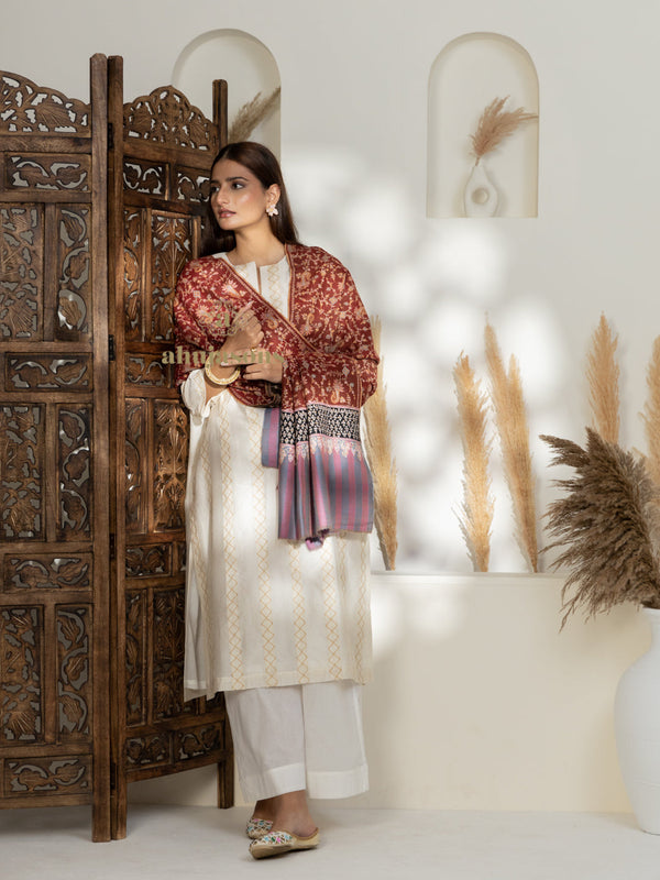 Maroon Handloom Pure Pashmina Shawl — Artisanal Jaal