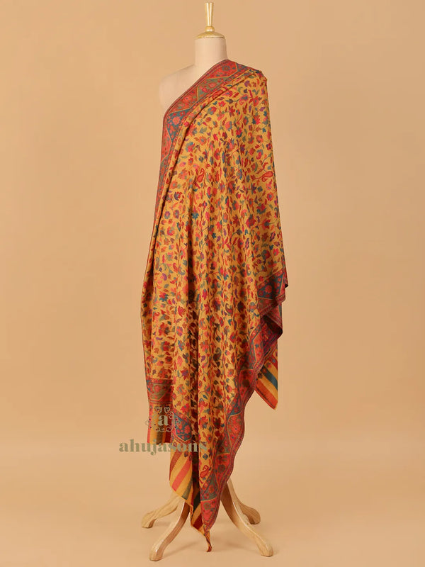 Classic Shawl Wool Blend with Kaani Pattern in Mustard